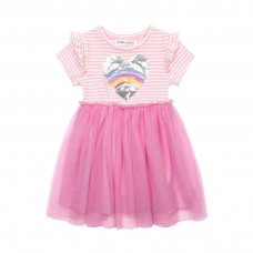 Vibrant 8J: Stripe Dress With Frill Sleeves And Mesh Skirt (3-8 Years)